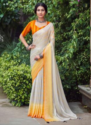 Off White Fancy Casual Wear Printed Saree