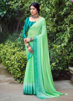 Pista green Fancy Casual Wear Printed Saree