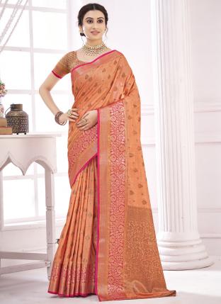 Orange Cotton Traditional Wear Weaving Saree