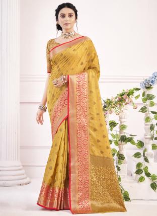 Yellow Cotton Traditional Wear Weaving Saree