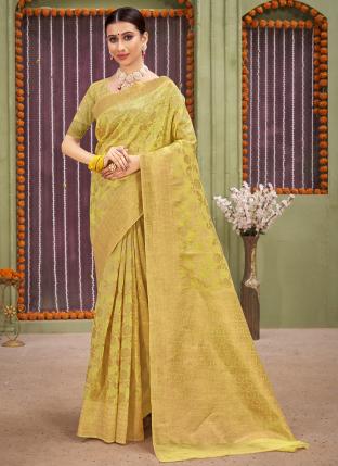 Yellow Linen Festival Wear Weaving Saree