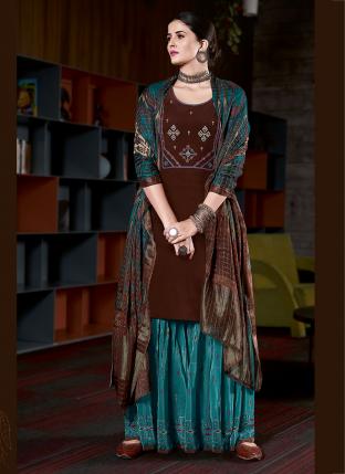 Brown Pure Crepe Festival Wear Embroidery Work Salwar Suit