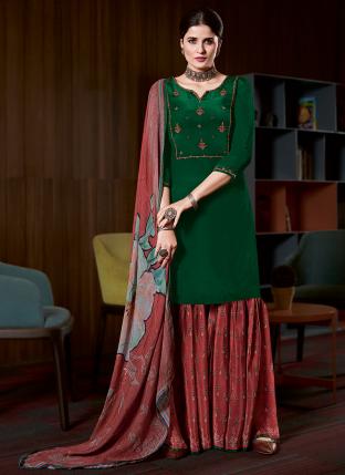 Green Pure Crepe Festival Wear Embroidery Work Salwar Suit