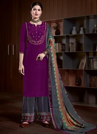 Purple Pure Crepe Festival Wear Embroidery Work Salwar Suit
