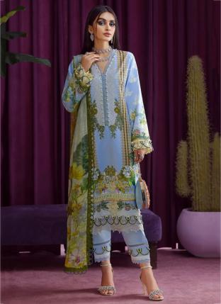 Blue Pashmina Casual Wear Embroidery Work Pakistani Suit