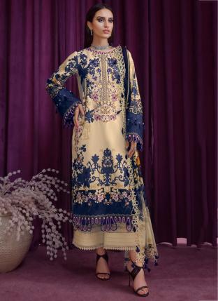 Cream Pashmina Casual Wear Embroidery Work Pakistani Suit