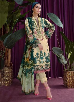 Green Pashmina Casual Wear Embroidery Work Pakistani Suit