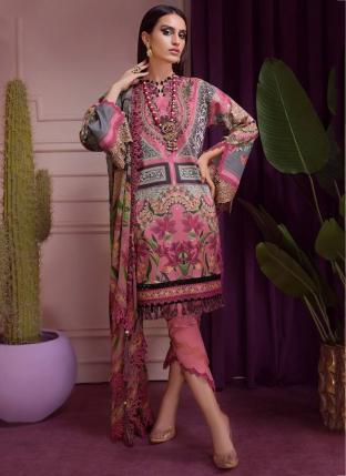 Pink Pashmina Casual Wear Embroidery Work Pakistani Suit