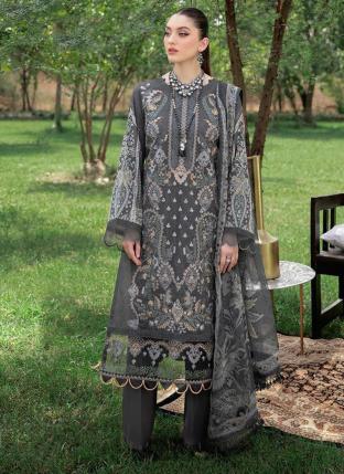 Dark Grey Pure Cotton Traditional Wear Embroidery Work Pakistani Suit