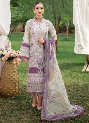 Off White Pure Cotton Traditional Wear Embroidery Work Pakistani Suit