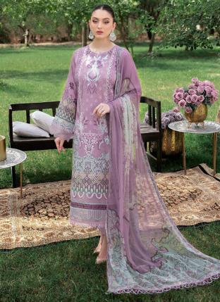 Purple Pure Cotton Traditional Wear Embroidery Work Pakistani Suit