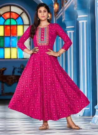 Rani Rayon Casual Wear Embroidery Work Gown