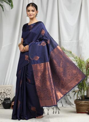Navy blue Soft Silk Festival Wear Weaving Saree