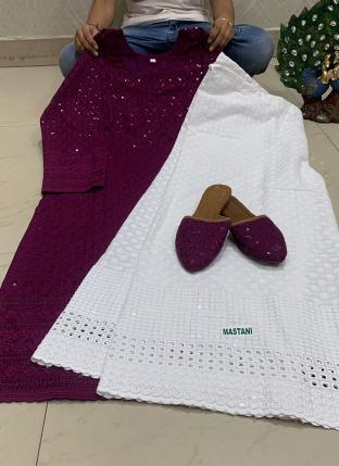 Wine Pure Cotton Festival Wear Sequins Work Kurti With Sharara