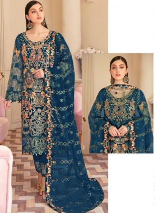 Blue Faux Georgette Traditional Wear Embroidery Work Pakistani Suit