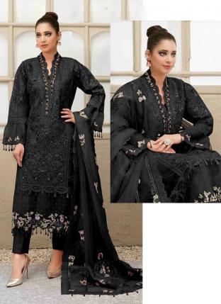 Black Net Party Wear Embroidery Work Pakistani Suit