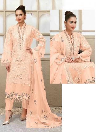Peach Net Party Wear Embroidery Work Pakistani Suit