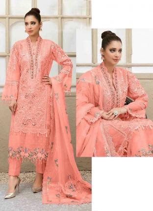 Pink Net Party Wear Embroidery Work Pakistani Suit