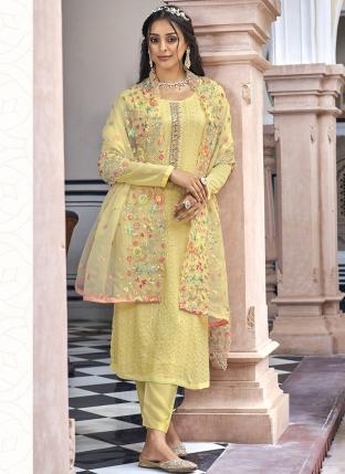 Yellow Faux Georgette Festival Wear Embroidery Work Salwar Suit