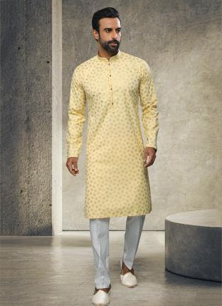 Yellow Cotton Festival Wear Handloom Kurta Pajama