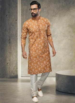 Orange Cotton Festival Wear Handloom Kurta Pajama