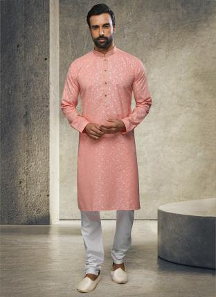 Pink Cotton Festival Wear Handloom Kurta Pajama