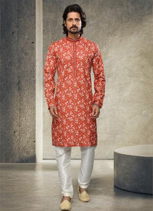 Red Cotton Festival Wear Handloom Kurta Pajama