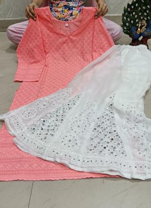 Gajri Cambric Cotton Traditional Wear Sequins Work Kurti With Sharara