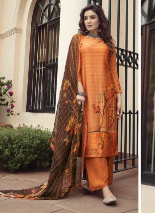Orange Viscose Silk Diwali Wear Hand Work Salwar Suit