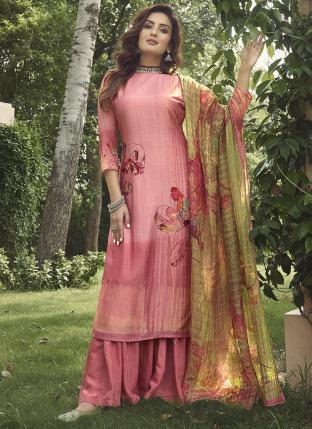Peach Viscose Silk Diwali Wear Hand Work Salwar Suit