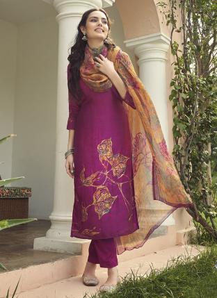 Purple Viscose Silk Diwali Wear Hand Work Salwar Suit