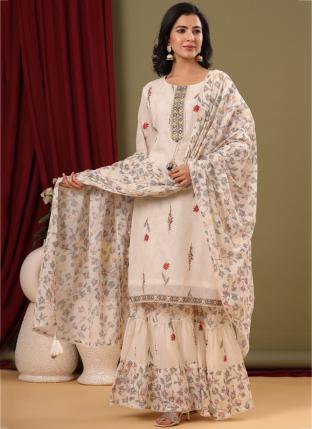 White Muslin Diwali Wear Printed Readymade Salwar Suit