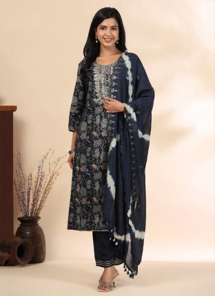 Blue Fancy Diwali Wear Hand Work Readymade Salwar Suit