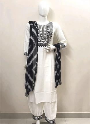 White Fancy Traditional Wear Hand Work Readymade Salwar Suit