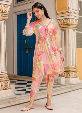 Multi Colour Fancy Party Wear Printed Kaftan With Pant