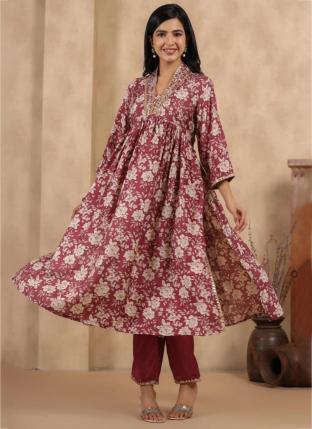 Pink Fancy Festival Wear Printed Kurti With Pant
