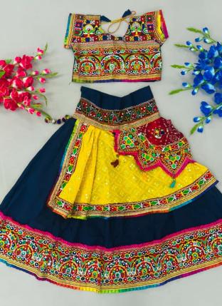 Rani Pure Cotton Traditional Wear Mirror Work Kids Lehenga Choli