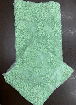 Pista green Net Festival Wear Embroidery Work Saree