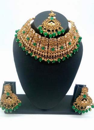 Green Kundan Studded Designer Wedding Necklace Set