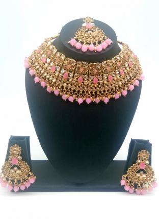 Light Pink Kundan Studded Designer Wedding Necklace Set