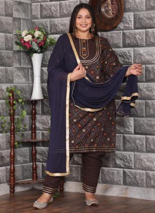 (48 To 54) Navy Blue Fancy Party Wear Embroidery Work Plus Size Readymade Salwar Suit