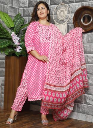 (48 To 54) Pink Fancy Party Wear Embroidery Work Plus Size Readymade Salwar Suit