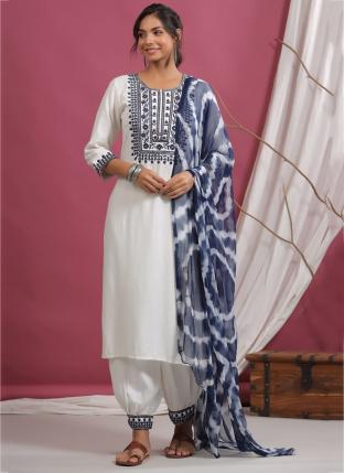 Blue Fancy Traditional Wear Embroidery Work Readymade Salwar Suit