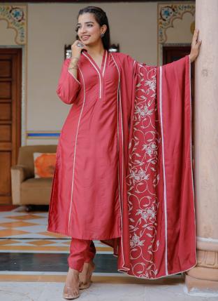 Pink Fancy Traditional Wear Embroidery Work Readymade Salwar Suit