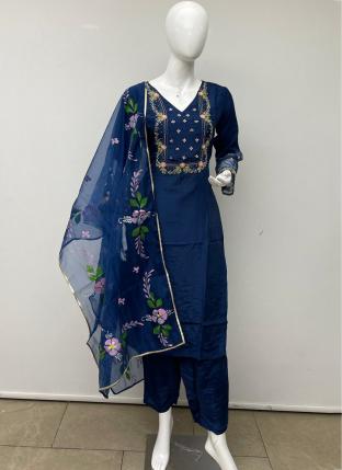 Navy Blue Fancy Festival Wear Embroidery Work Readymade Salwar Suit