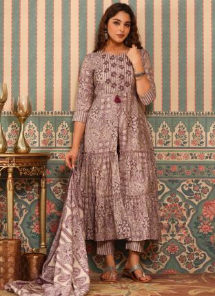 Purple Fancy Festival Wear Embroidery Work Readymade Salwar Suit