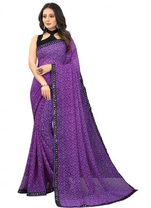 Purple Georgette Casual Wear Printed Work Saree