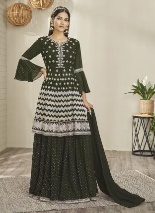 Heena Green Georgette Wedding Wear Embroidery Work Lehenga Suit
