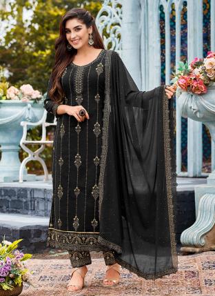 Black Faux Georgette Festival Wear Embroidery Work Salwar Suit