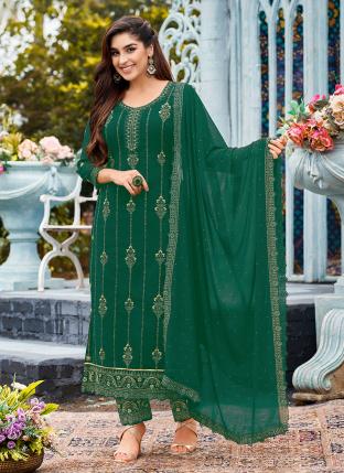 Green Faux Georgette Festival Wear Embroidery Work Salwar Suit